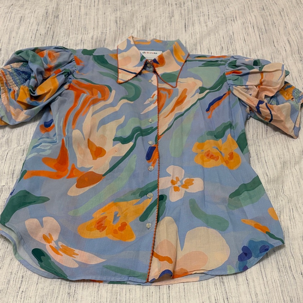 De Loreta Floral Puff Sleeve Blouse - Multicolor